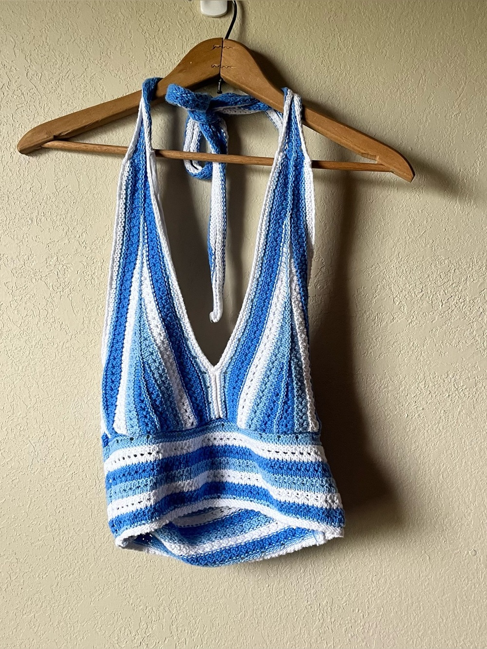 Hollister Blue & White Crochet Halter Top